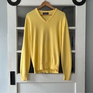 Vintage Robert Bruce Sweater Men's Sz XL Yellow Acrylic V-Neck Grandpa Made USA